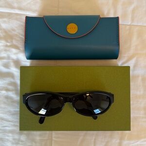 Marni Black Oval Sunglasses with Teal Case and Olive Box